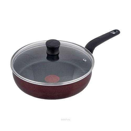 Сотейник Tefal "Provence" с крышкой, размер 24 см, антипригарное покрытие, бордовый / Посуда столовая