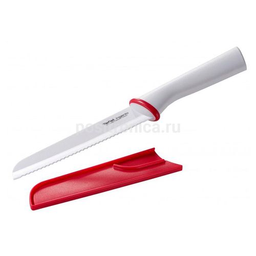 Нож Tefal "Ingenio" хлебный, длина лезвия 16 см, с пластиковой ручкой, лезвие из керамики, белый / Посуда столовая