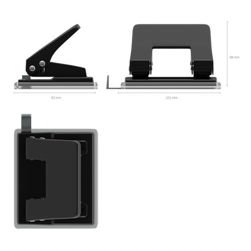 Дырокол Erich Krause "Quadro", захват 20 листов, металлический, черный / Дыроколы до 20 листов №2