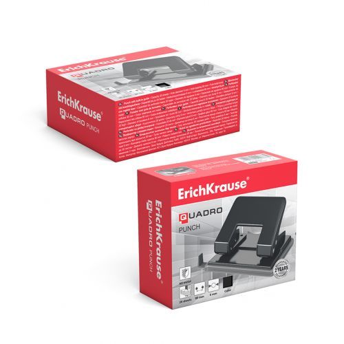 Дырокол Erich Krause "Quadro", захват 20 листов, металлический, черный / Дыроколы до 20 листов №3