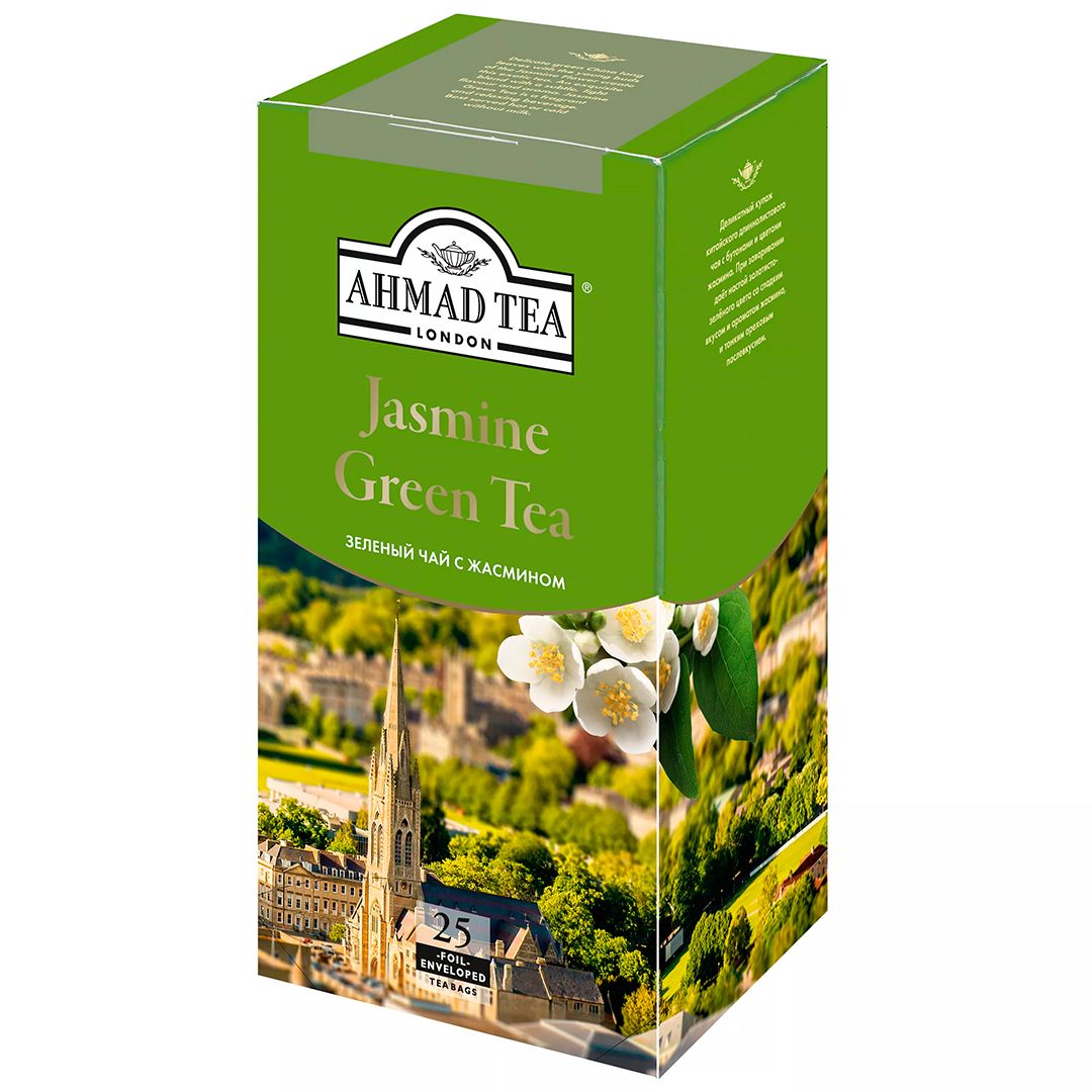 Чай Ahmad Green Tea, зеленый, с жасмином, 25 пакетиков / Чай пакетированный