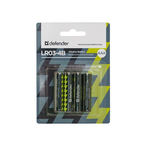 Батарейки Defender Alkaline мизинчиковые AAA LR03-4B, 1.5V, 4 шт./уп, цена за упаковку