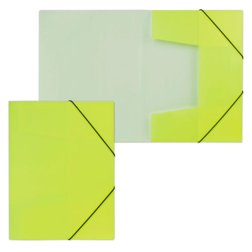 Папка Hatber "Diamond neon", А4 формат, пластиковая  с клапанами на резинке, неоново-желтая / Папки на резинках