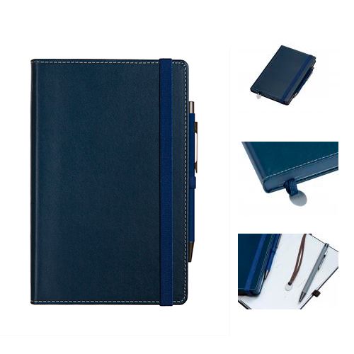 Записная книжка Arwey Business new, А5, 128 л, скругленные углы, кожа, в линейку, синяя