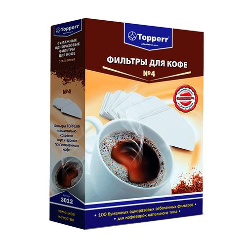 Фильтры для кофемашины Topperr 3012, бумажные, одноразовые, отбеленные, 100 шт. / Кофемашины oe.kz Фильтры для кофемашины Topperr 3012, бумажные, одноразовые, отбеленные, 100 шт. / Кофемашины