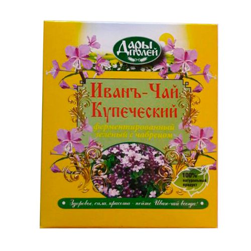 Чай Дары полей Иван-чай Купеческий, зеленый с чабрецом, 75 гр, листовой / Чай листовой