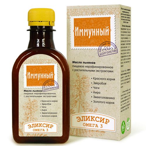 Масло льняное "Иммунное" с экстрактом чаги, зверобоя, аира, змееголовника, красного корня, 200 мл / Здоровое питание
