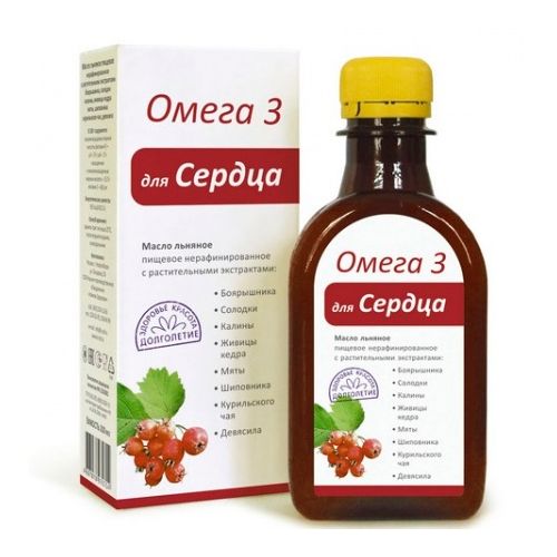Масло льняное "Для сердца" с экстрактом боярышника, калины, живицы кедра, 200 мл / Здоровое питание