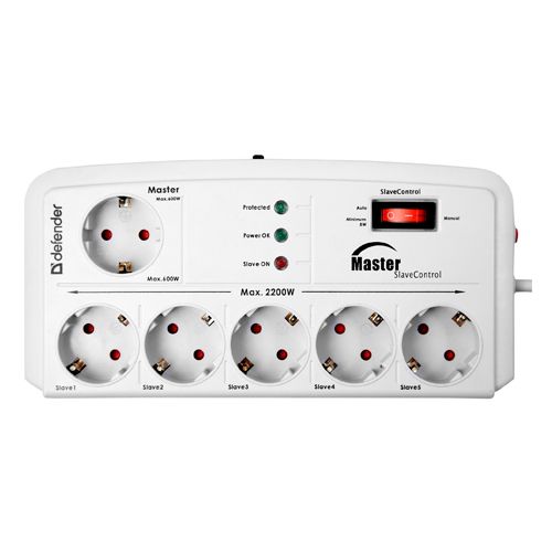 Сетевой фильтр Defender DFS 805, 6 розеток, 5 м, серый / Сетевые фильтры