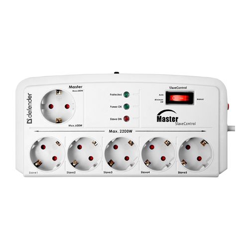 Сетевой фильтр Defender DFS 801, 6 розеток, 2 м, серый / Сетевые фильтры