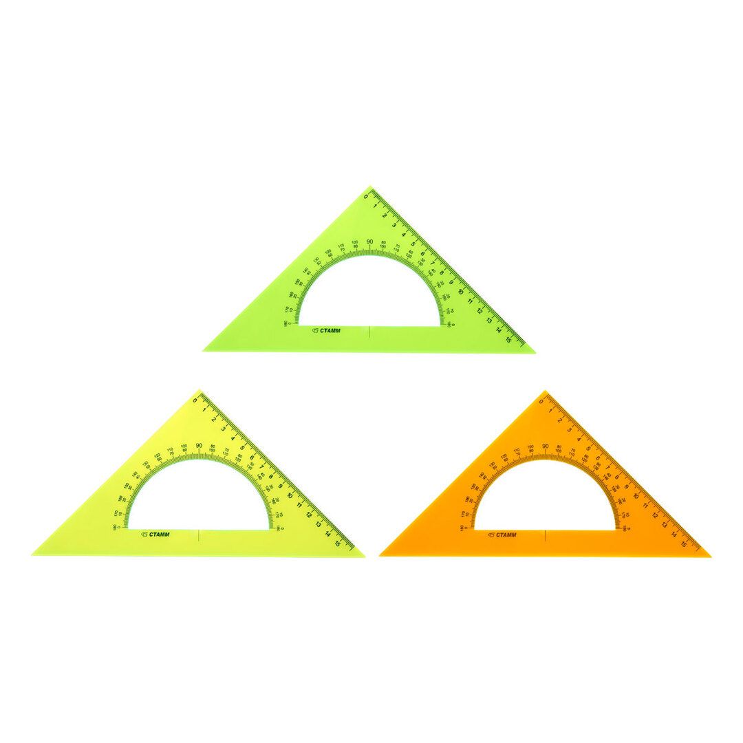 Треугольник Стамм, длина 16 см, 45°, с транспортиром, прозрачный, ассорти