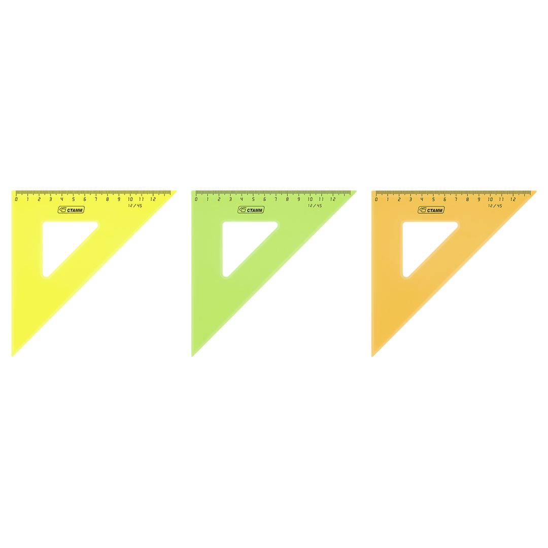 Треугольник Стамм, длина 12 см, 45°, прозрачный, ассорти