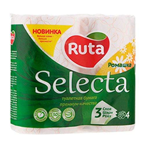 Туалетная бумага рулонная Ruta Selecta, 15 метров, 3- х слойная, 4 рулона, ассорти / Бумага туалетная бытовая №2