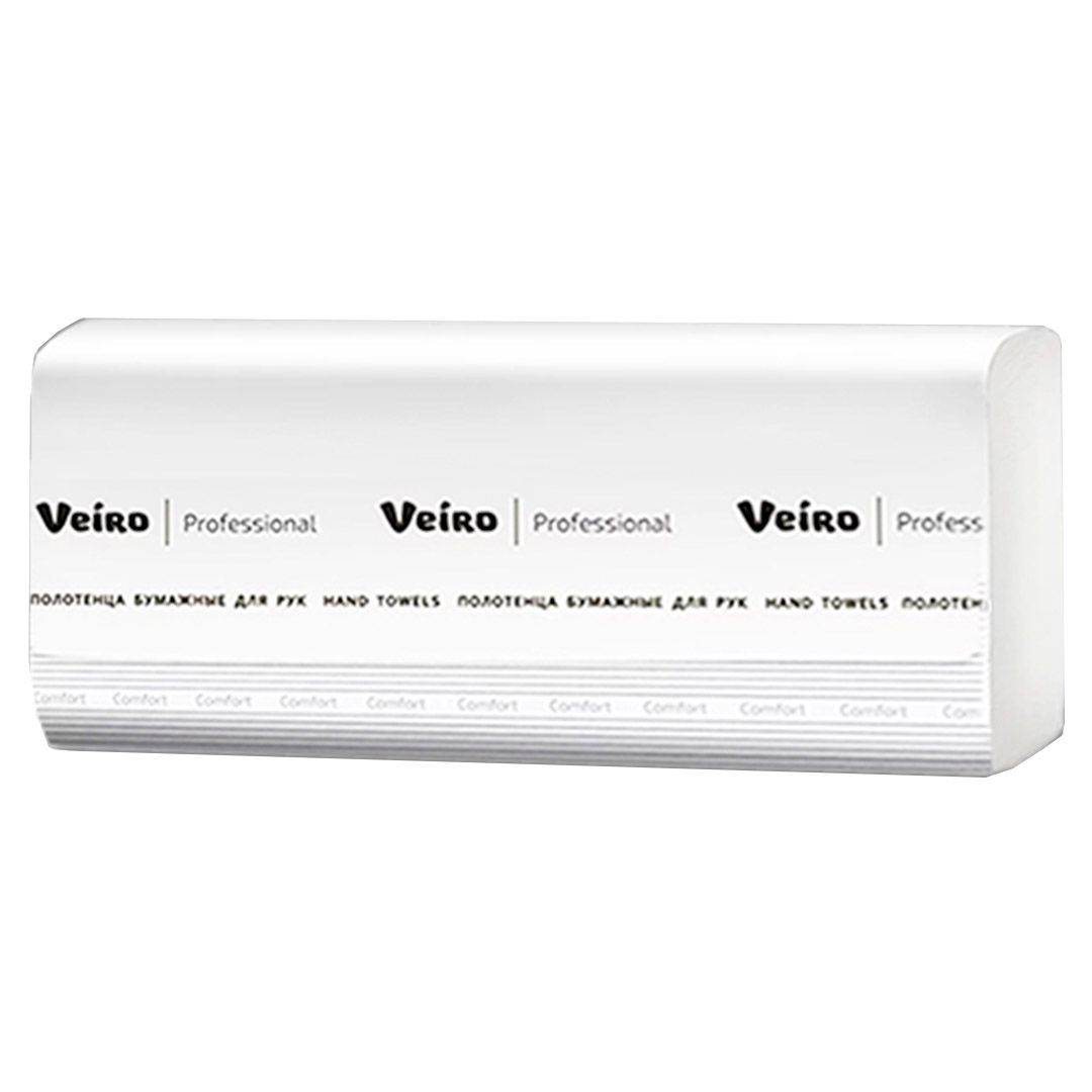 Полотенца бумажные Veiro Professional Comfort, 2-х слойные, 21*22 см, V-сложение, белые / Полотенца для диспенсеров