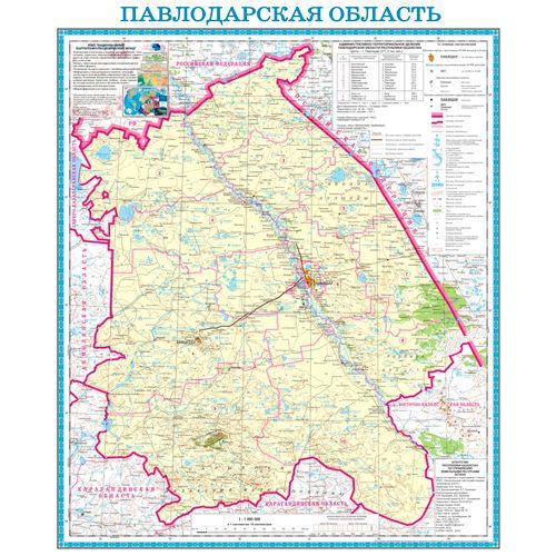Карта "Автомобильные дороги" Павлодарской обл, масштаб 1:1 000 000, 530*530 мм, двухстороняя, буклет / null