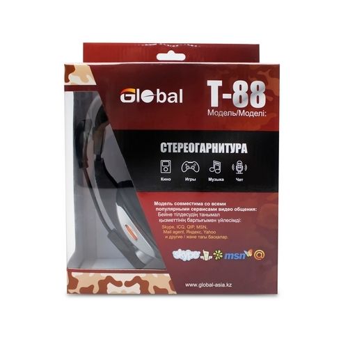 Гарнитура Global T-88, диапозон частот 45-23000 Гц, черно-серебристая / Гарнитуры №2
