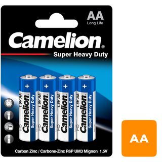 Батарейки Camelion Super Heavy Duty пальчиковые AA R6P-BP4B, 1.5V, 4 шт./уп, цена за упаковку / Батарейки