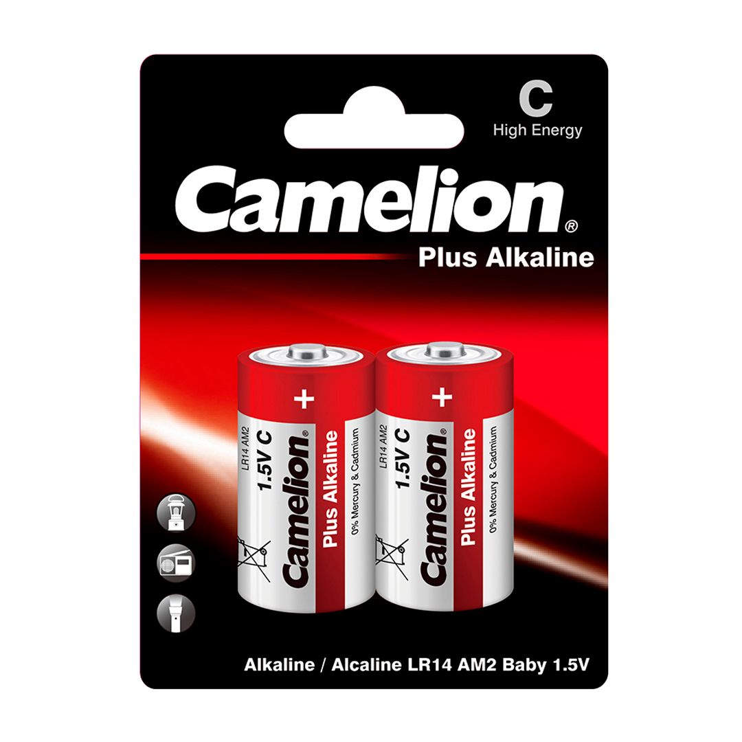 Батарейки Camelion Plus Alkaline бочонок C LR14-BP2, 1.5V, 2 шт./уп, цена за упаковку