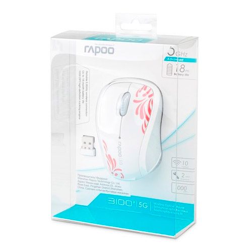 Мышь беспроводная оптическая Rapoo 3100p, USB, 2 кнопки, 1000 dpi, белая / Мыши беспроводные №3
