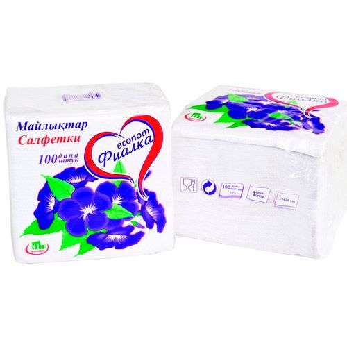 Салфетки Маолин "Фиалка" 1-слойные, 100 шт., с тиснением, размер листа 24*24 см, белые / Салфетки бумажные №2 oe.kz Салфетки Маолин "Фиалка" 1-слойные, 100 шт., с тиснением, размер листа 24*24 см, белые / Салфетки бумажные №2