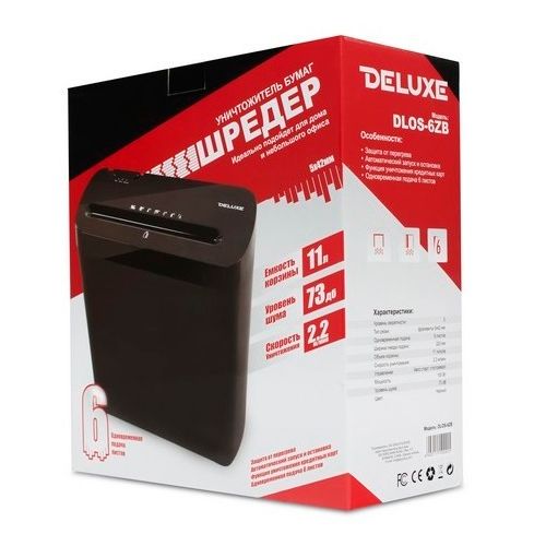 Уничтожитель документов Deluxe DLOS-6ZB, ("3" уровень секретности) 11 литров, 6 листов / Уничтожители документов №4