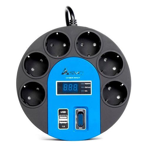 Сетевой фильтр SVC "UFO G-4006-5BB", 6 розеток, 5 м, черно-синий / Сетевые фильтры oe.kz Сетевой фильтр SVC "UFO G-4006-5BB", 6 розеток, 5 м, черно-синий / Сетевые фильтры