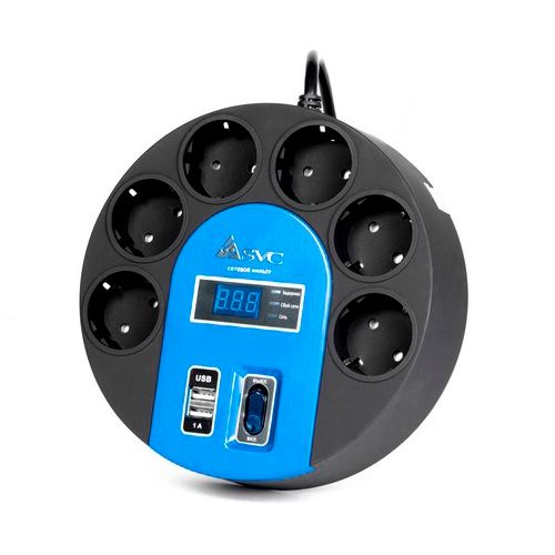 Сетевой фильтр SVC "UFO G-4006-5BB", 6 розеток, 5 м, черно-синий / Сетевые фильтры №2 oe.kz Сетевой фильтр SVC "UFO G-4006-5BB", 6 розеток, 5 м, черно-синий / Сетевые фильтры №2
