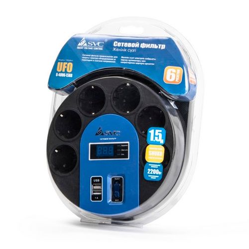 Сетевой фильтр SVC "UFO G-4006-1.5BB", 6 розеток, 1,5 м, черно-синий / Сетевые фильтры №2 oe.kz Сетевой фильтр SVC "UFO G-4006-1.5BB", 6 розеток, 1,5 м, черно-синий / Сетевые фильтры №2