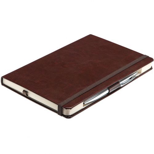 Записная книжка Baer, А5, 128 л, на резинке, с ручкой, в линейку, коричневая