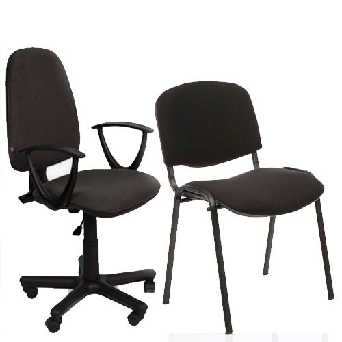Комплект - кресло офисное "Prestige GTP NEW", ткань, черный и офисный стул "ISO-24 Q", ткань, черный / Стулья