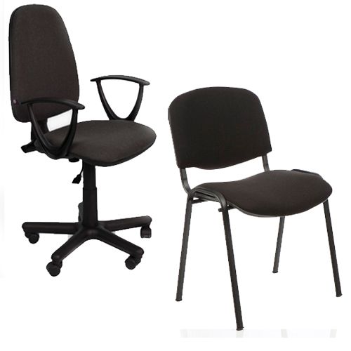 Комплект - кресло офисное "Prestige GTP NEW", ткань, черный и офисный стул "ISO-24 Q", ткань, черный / Стулья №2