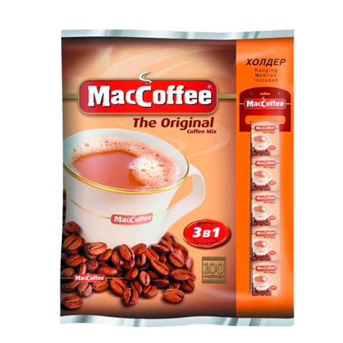 Кофе растворимый MacCoffee "3 в 1", 100 пакетиков / Кофе порционный