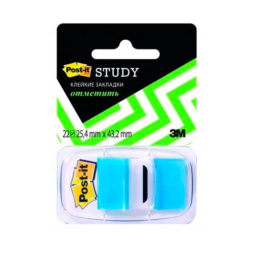 Закладки самоклеящиеся 3M, пластиковые, 25*43 мм, синие, 50 листов, в диспенсере / Закладки самоклеящиеся