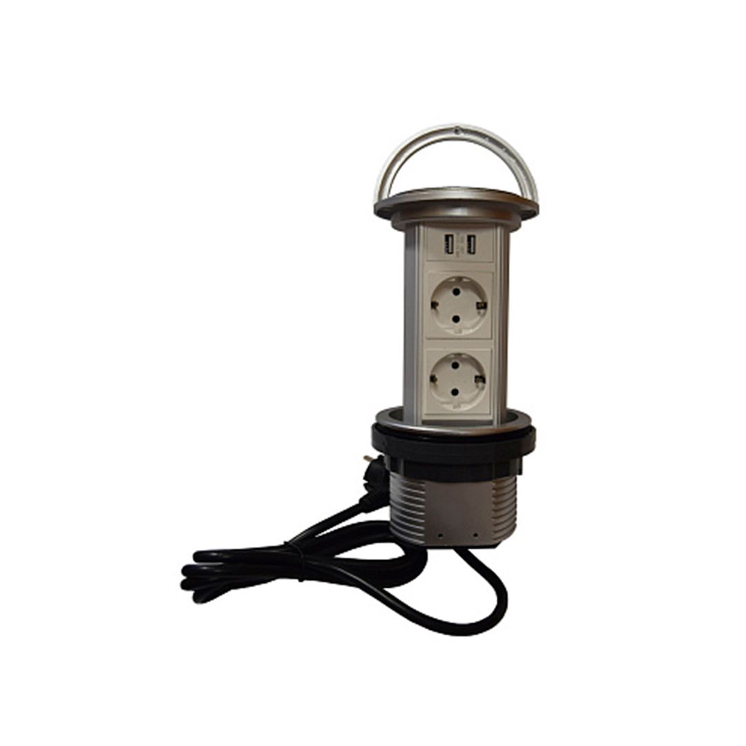 Розетка настольная встраиваемая Atalux HGZ-601-2, двойная, 2*16А, 2*USB, 1,29 кг, серебро / Сетевые фильтры