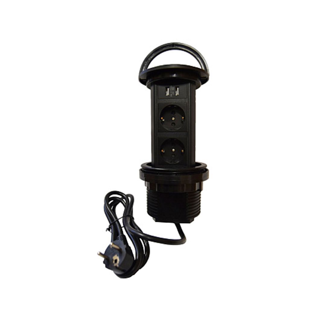 Розетка настольная встраиваемая Atalux HGZ-601W-2, двойная, 2*16А, 2*USB, 1,33 кг, черный / Сетевые фильтры