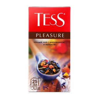 Чай Tess Pleasure, черный, с шиповником и яблоком, 25 пакетиков / Чай пакетированный