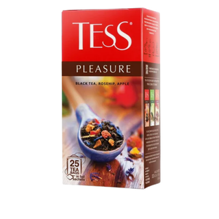 Шай Tess Pleasure, қара шай, итмұрын және алма, 25 қалташа / Қалташалардағы шай