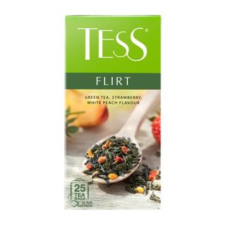 Чай Tess Flirt, зеленый с клубникой и ароматом белого персика, 25 пакетиков / Чай пакетированный