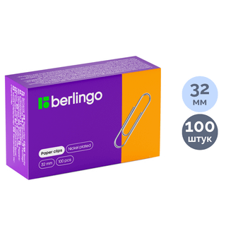 Кеңсе қыстырғыштары Berlingo, 32 мм, 100 дана, металды / Кеңсе қыстырғыштары