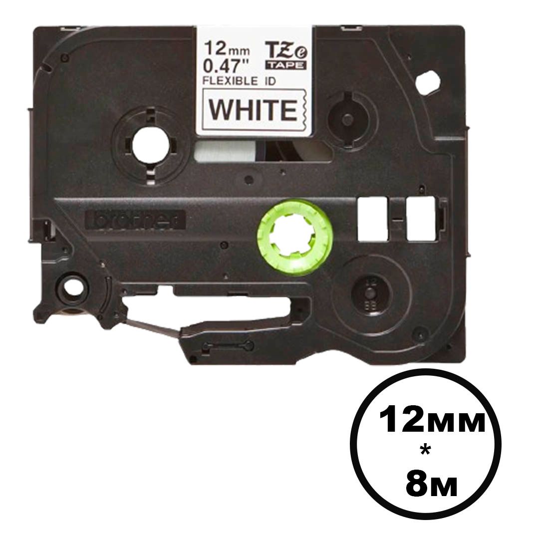 Лента для печати наклеек Brother TZe-FX-231, ширина 12 мм, длина 8 м, черная на белом фоне, гибкая / Ленты для печати наклеек