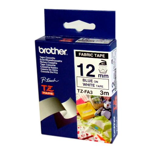 Лента для печати наклеек Brother TZ-FA3, ширина 12 мм, длина 3 м, синяя на белом фоне, тканевая / Ленты для печати наклеек