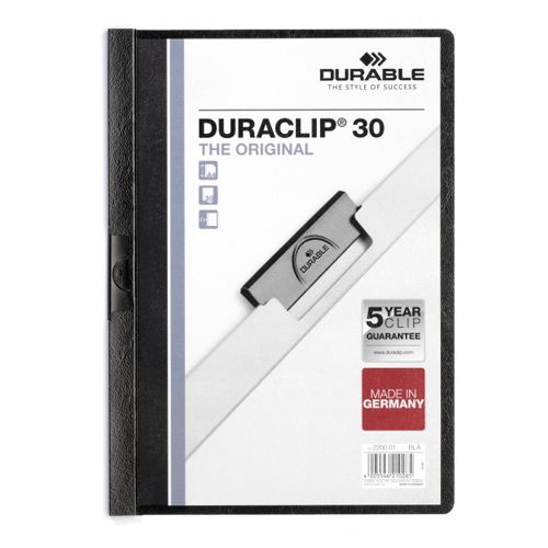 Папка Durable Duraclip 30 с боковым клипом, А4 формат, 30 листов, черная / Папки с клипом