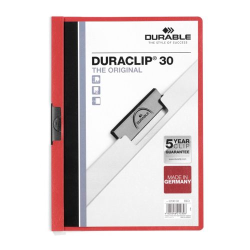 Папка Durable Duraclip 30 с боковым клипом, А4 формат, 30 листов, красная / Папки с клипом