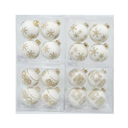 Декор Шар в ассортимент Kaemingk B. V., слоновая кость с рисунком, диаметр 7 см, 4 шт/упак / Елочные украшения