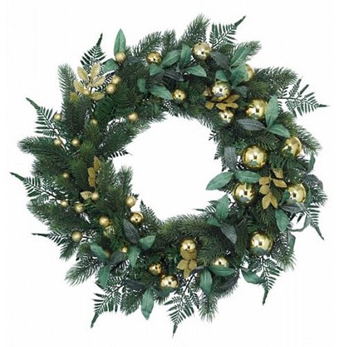 Венок еловый Kaemingk, c золотыми шарами, диаметр 40 см, зеленый / Новый Год