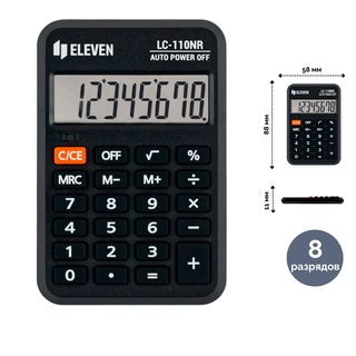 Қалта калькуляторы Eleven LC-110NR, 8 разрядты, өлшемі 58*88*11 мм / Қалта калькуляторлары