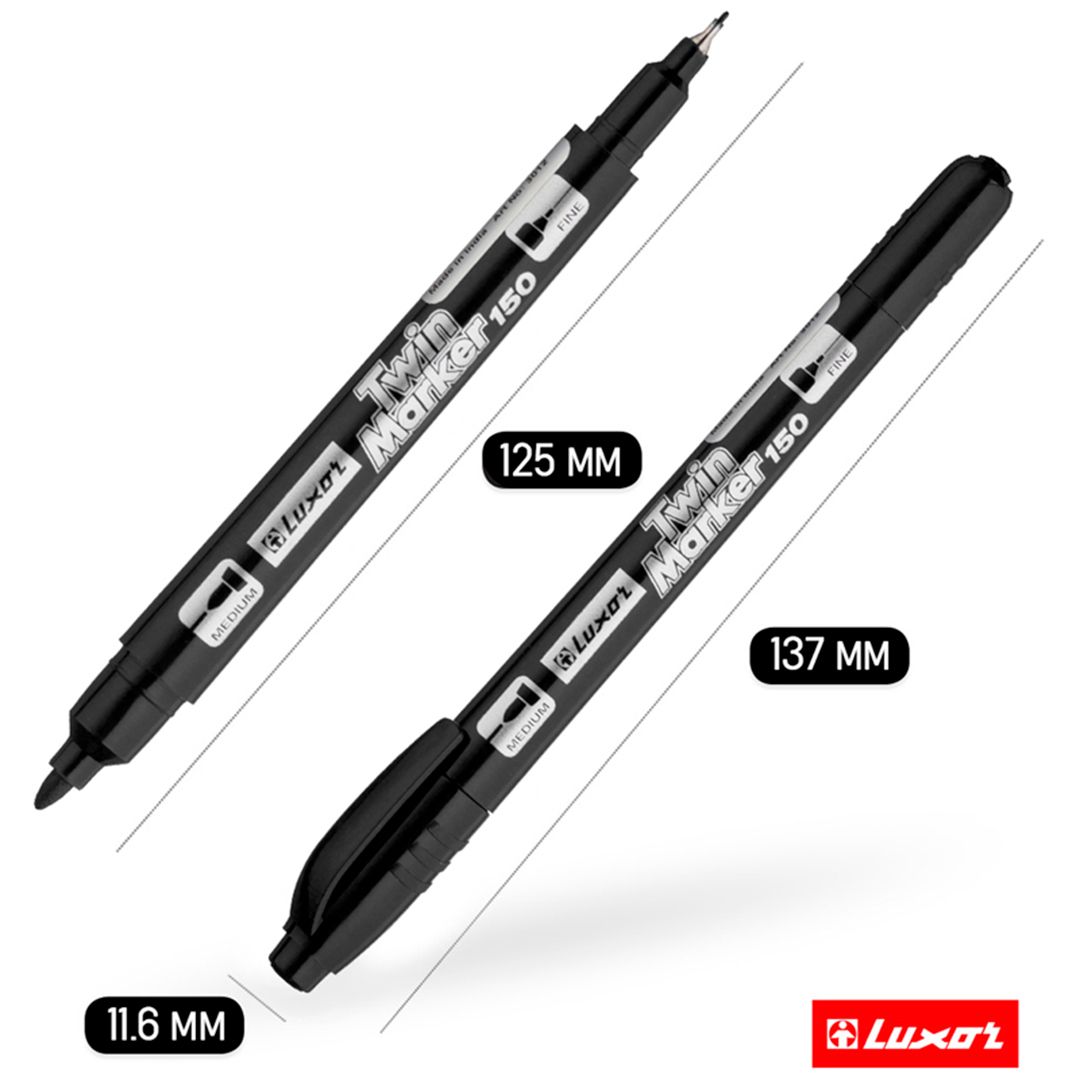 Маркер перманентный Luxor "150", двусторонний, 0,7-1 мм, черный, цена за штуку / Маркеры перманентные нестираемые №2