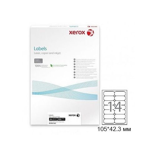 Этикетка самоклеящаяся Xerox Labels, A4, размер 105*42,3 мм, 14 этикеток, белая, 100 листов