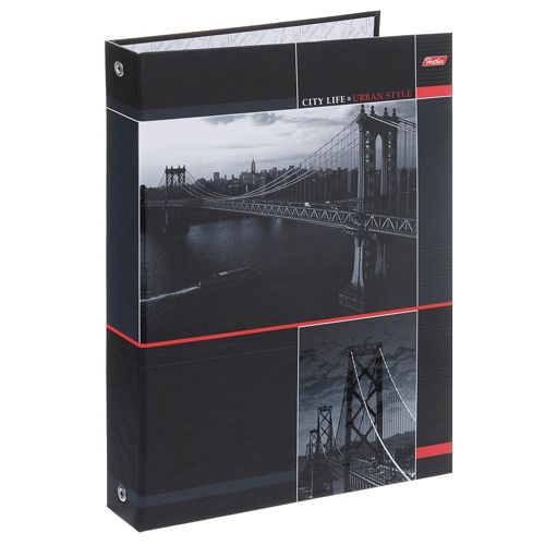Папка Hatber "CityLife", А5 формат, на 4 кольцах, корешок 32 мм, черная / Папки на кольцах