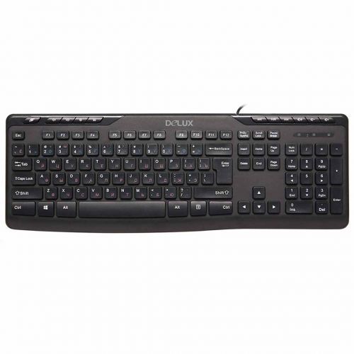 Клавиатура проводная Delux DLK-06UB, USB, ENG/RUS/KAZ, 11 мультимедиа клавиш, черная / Клавиатуры проводные